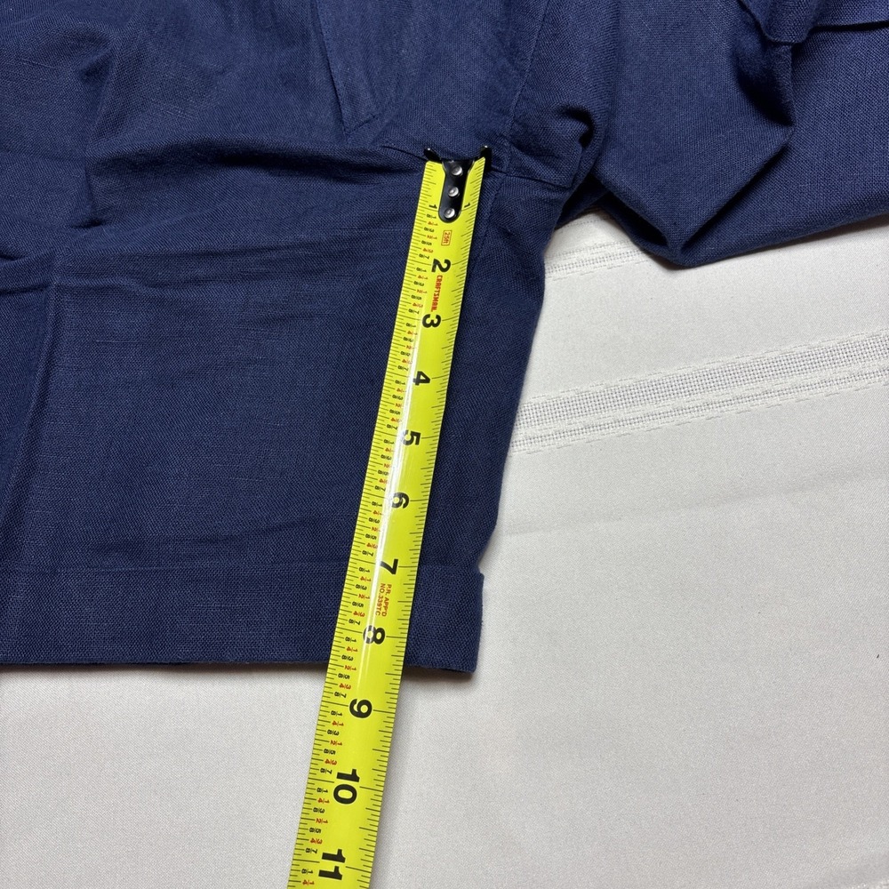 Vtg 90 Linen High Rise Walking Shorts Women Size 10 Preppy Navy Blue - Picture 2 of 9